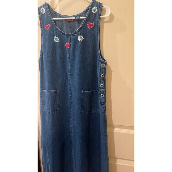 Agopa shin length blue jean dress with stitched heart embellishments PM - Picture 1 of 6